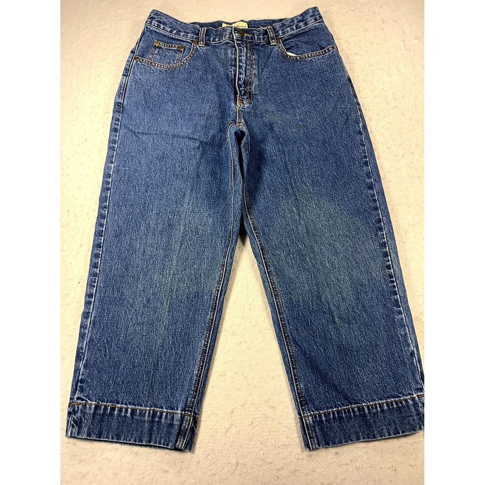 Vintage Eddie Bauer Capri Jeans Womens 10 Blue Cropped Wide Leg Denim Cotton Y2K